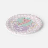 Varsity preppy pastel patch 7de verjaardag papieren bordje (Gekanteld)