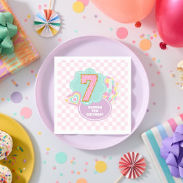Varsity preppy pastel patch 7de verjaardag servet