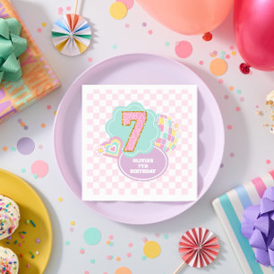 Varsity preppy pastel patch 7de verjaardag servet