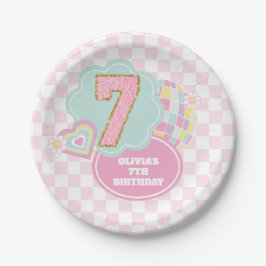 Varsity preppy pastel patch 7e verjaardag papieren bordje