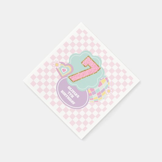 Varsity preppy pastel patch 7e verjaardag servet (Hoek)