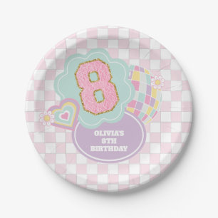 Varsity preppy pastel patch 8e verjaardag papieren bordje