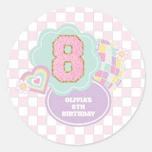 Varsity preppy pastel patch 8e verjaardag ronde sticker