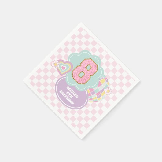 Varsity preppy pastel patch 8e verjaardag servet (Hoek)