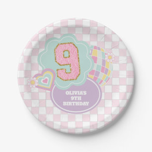 Varsity preppy pastel patch 9e verjaardag papieren bordje
