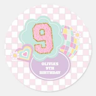 Varsity preppy pastel patch 9e verjaardag ronde sticker