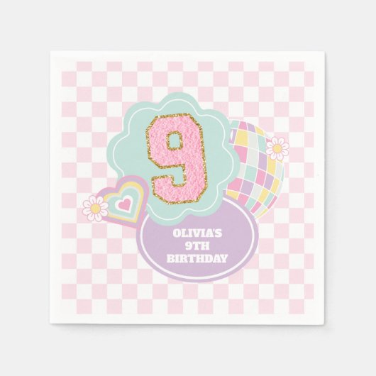 Varsity preppy pastel patch 9e verjaardag servet (Voorkant)