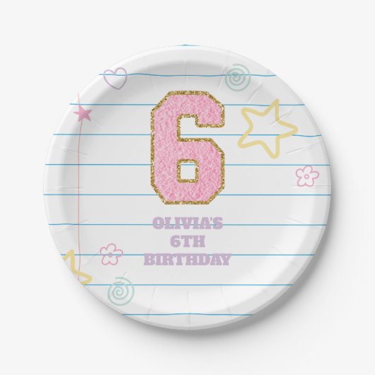 Varsity preppy pastel patch notebook 6e verjaardag papieren bordje (Voorkant)