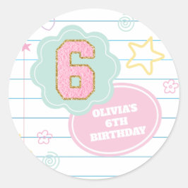 Varsity preppy pastel patch notebook 6e verjaardag ronde sticker