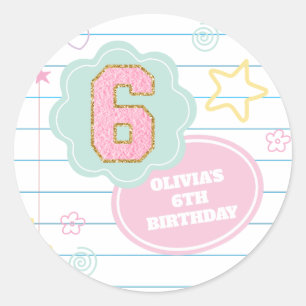 Varsity preppy pastel patch notebook 6e verjaardag ronde sticker