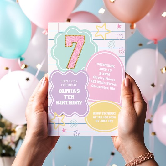 Varsity preppy pastel patch notebook 7e verjaardag kaart