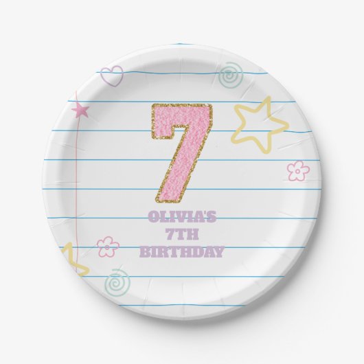 Varsity preppy pastel patch notebook 7e verjaardag papieren bordje (Voorkant)