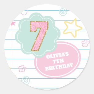 Varsity preppy pastel patch notebook 7e verjaardag ronde sticker