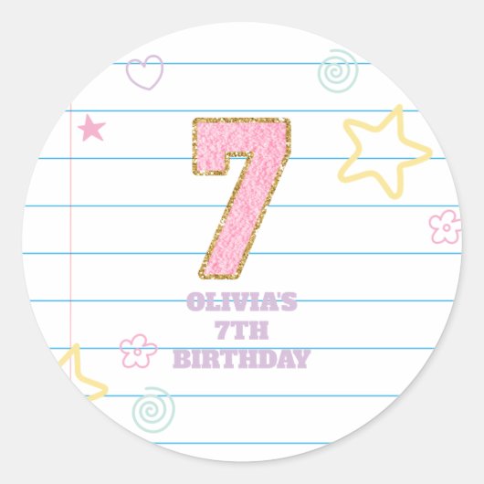 Varsity preppy pastel patch notebook 7e verjaardag ronde sticker (Voorkant)