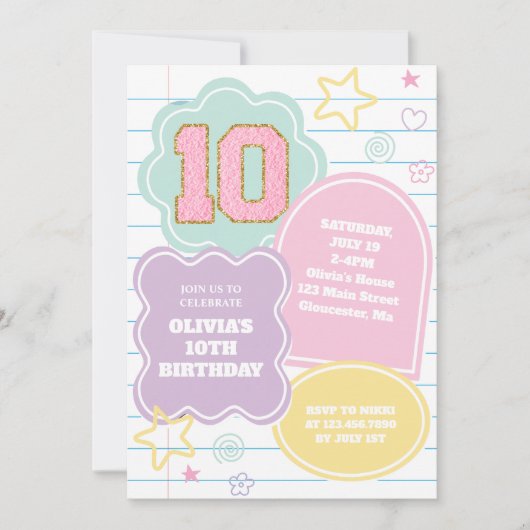 Varsity preppy pastel patch notitieboek 10e verjaa kaart (Voorkant)