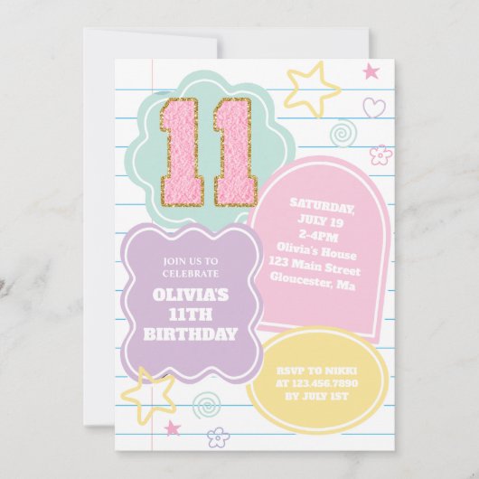 Varsity preppy pastel patch notitieboek 11e verjaa kaart (Voorkant)