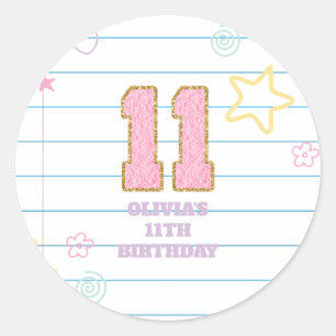 Varsity preppy pastel patch notitieboek 11e verjaa ronde sticker