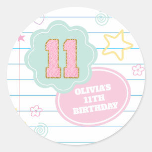 Varsity preppy pastel patch notitieboek 11e verjaa ronde sticker
