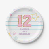 Varsity preppy pastel patch notitieboek 12e verjaa papieren bordje (Voorkant)