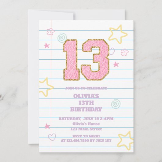 Varsity preppy pastel patch notitieboek 13e verjaa kaart (Voorkant)