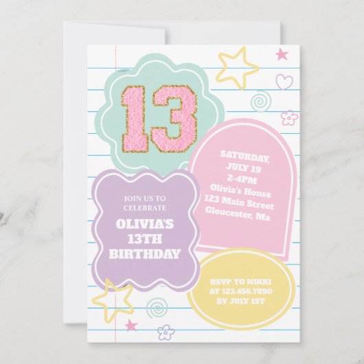 Varsity preppy pastel patch notitieboek 13e verjaa kaart (Voorkant)