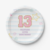 Varsity preppy pastel patch notitieboek 13e verjaa papieren bordje (Voorkant)