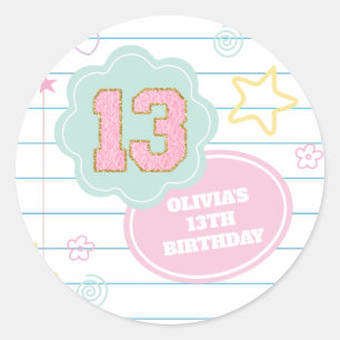 Varsity preppy pastel patch notitieboek 13e verjaa ronde sticker