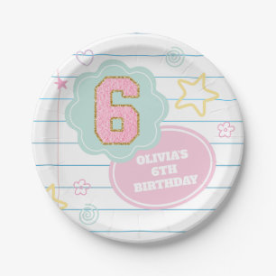 Varsity preppy pastel patch notitieboek 6e verjaar papieren bordje