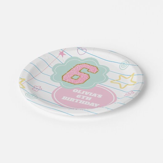 Varsity preppy pastel patch notitieboek 6e verjaar papieren bordje (Gekanteld)