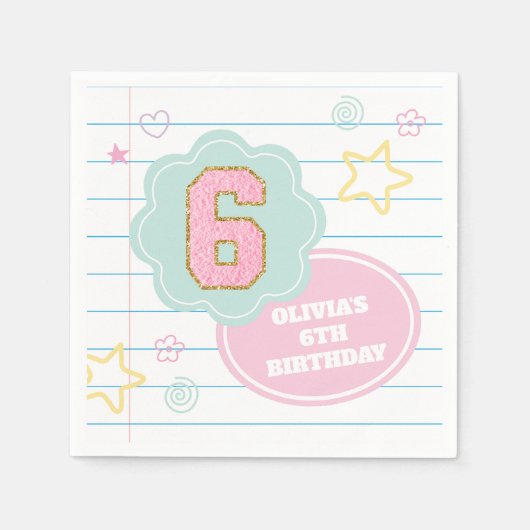 Varsity preppy pastel patch notitieboek 6e verjaar servet (Voorkant)