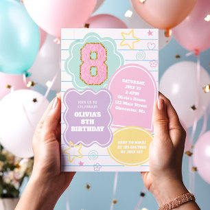 Varsity preppy pastel patch notitieboek 8e verjaar kaart