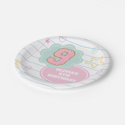 Varsity preppy pastel patch notitieboek 9e verjaar papieren bordje (Gekanteld)