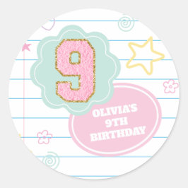 Varsity preppy pastel patch notitieboek 9e verjaar ronde sticker