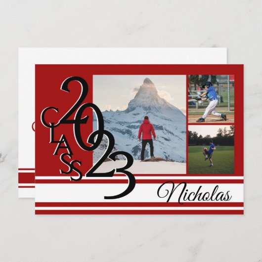 Varsity Red 2023 Afstuderen Tri Foto Kaart (Voorkant / Achterkant)