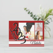 Varsity Red 2023 Afstuderen Tri Foto Kaart (Staand voorkant)