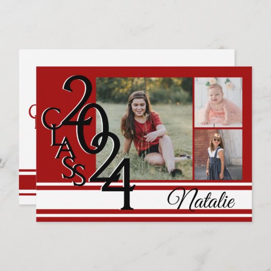 Varsity Red 2024 Afstuderen Tri Foto Kaart (Voorkant / Achterkant)