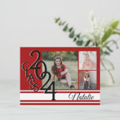 Varsity Red 2024 Afstuderen Tri Foto Kaart (Staand voorkant)