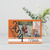 Varsity Sinaasappel 2024 Afstuderen Tri Foto Kaart (Staand voorkant)