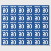 Varsity Sport blue en white custom name number Cadeaupapier (Vlak)
