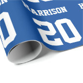 Varsity Sport blue en white custom name number Cadeaupapier (Rol Hoek)