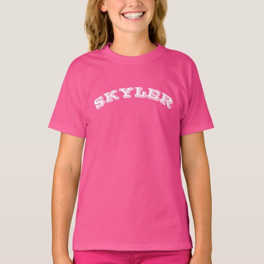 Varsity sport wit aangepaste gebogen naam schattig t-shirt (Voorkant)