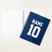 Varsity sporten blauw aangepaste naam & nummer planner (Display)