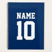 Varsity sporten blauw aangepaste naam & nummer planner (Voorkant)