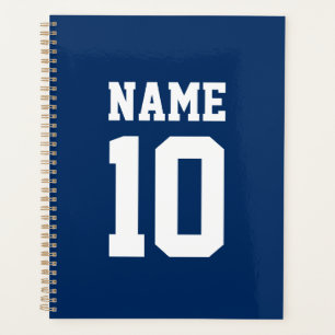 Varsity sporten blauw aangepaste naam & nummer planner