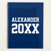 Varsity sporten blauw wit aangepaste naam & jaar planner (Voorkant)
