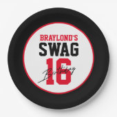 Varsity Stijl Rode Swag 16 Verjaardag Papieren Bordje (Voorkant)