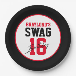 Varsity Stijl Rode Swag 16 Verjaardag Papieren Bordje