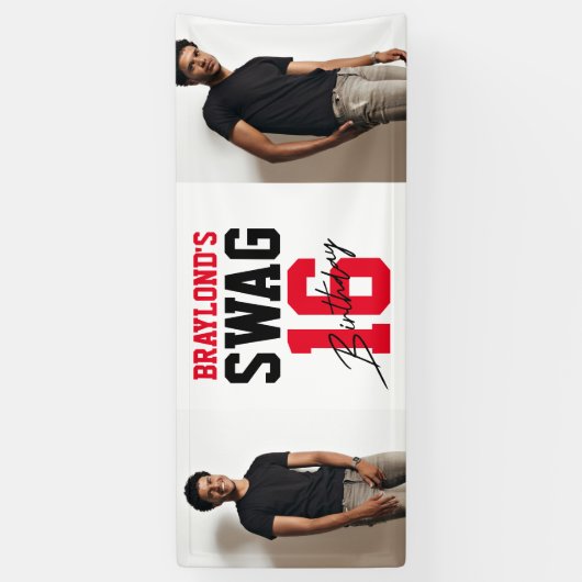 Varsity Stijl Rode Swag 16 Verjaardag Spandoek (Verticaal)