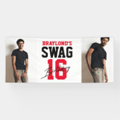 Varsity Stijl Rode Swag 16 Verjaardag Spandoek (Horizontaal)