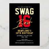 Varsity Stijl Swag 16 Verjaardag Folie Uitnodiging (Voorkant)